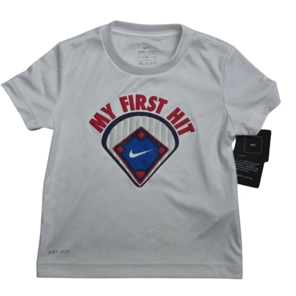 Nike Dri-Fit Toddler T-Shirt 3T My First Hit Baseball Graphic White